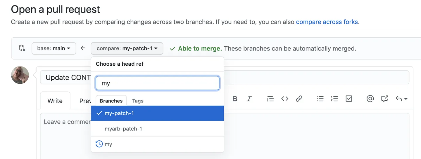 Pull Request creation interface (Source: GitHub)